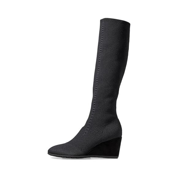 Eileen Fisher Kasana Leather Knee-High Boots Wedge Heel...